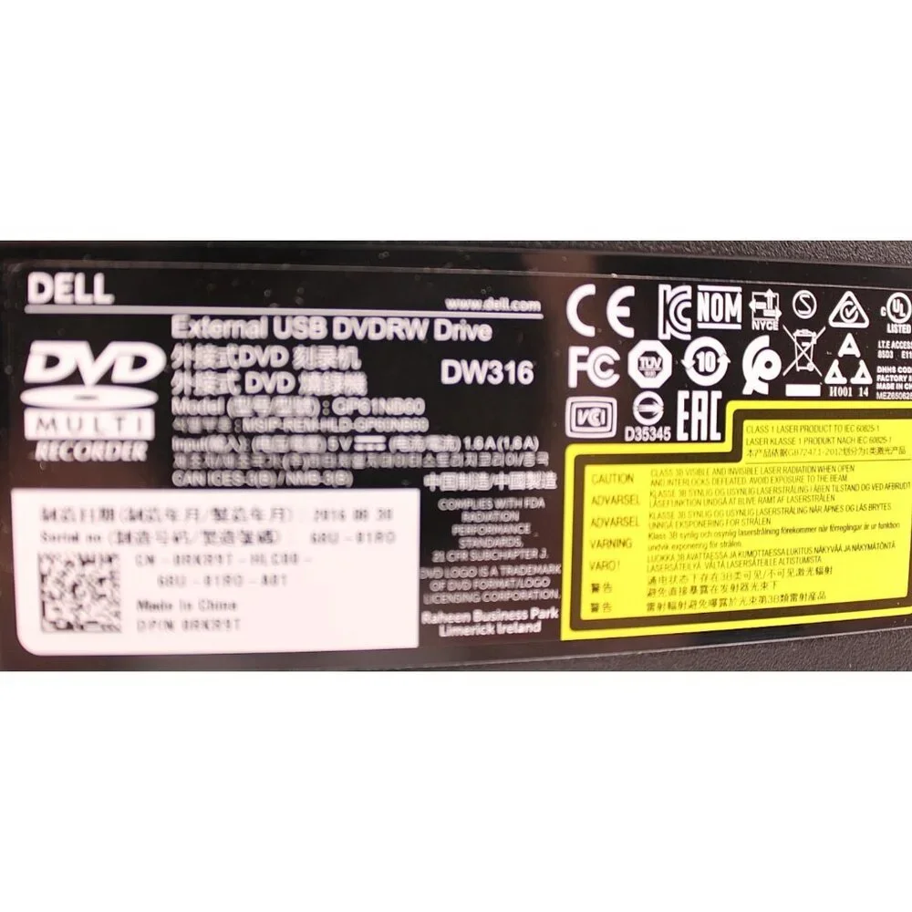 Dell Slim DVD +/- RW Drive Compact USB DW316 Setup CD Manual Cords New Open Box